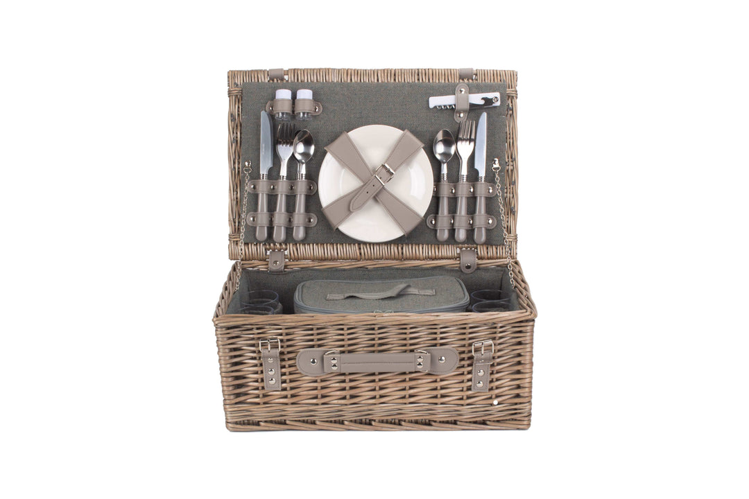 4 Person Grey Tweed Fitted Picnic Hamper