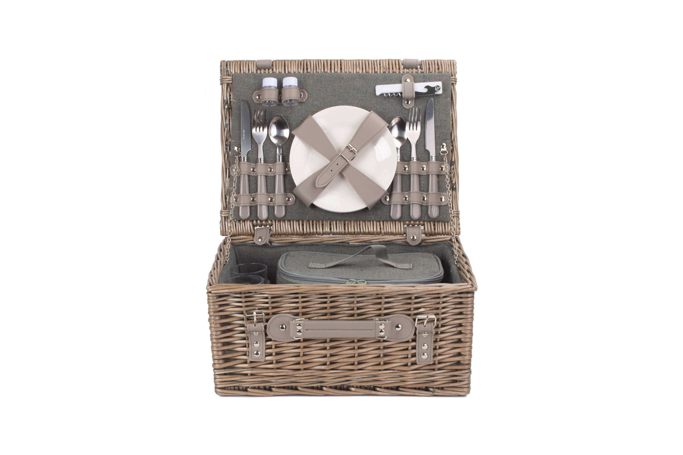 2 Person Grey Tweed Fitted Picnic Hamper