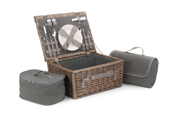 2 Person Grey Tweed Fitted Picnic Hamper