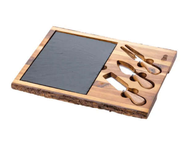 C&B Lytton House Acacia Wood & Slate Cheese Server Set