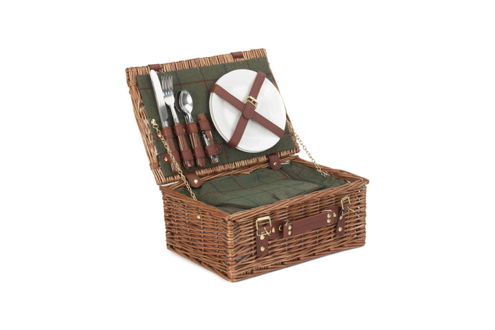 2 Person Green Tweed Fitted Picnic Hamper