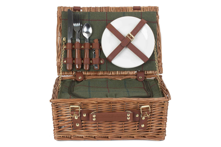 2 Person Green Tweed Fitted Picnic Hamper