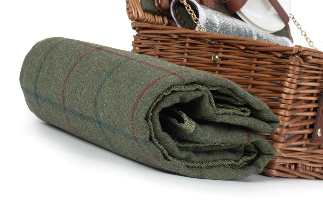 2 Person Green Tweed Fitted Picnic Hamper