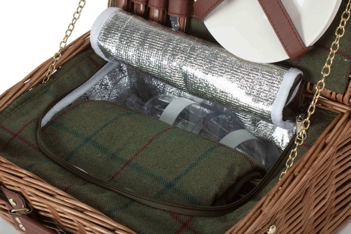 2 Person Green Tweed Fitted Picnic Hamper