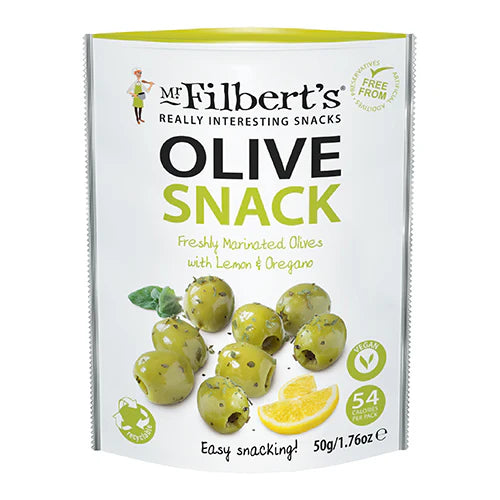 Mr Filberts Lemon & Oregano Green Olives 50g