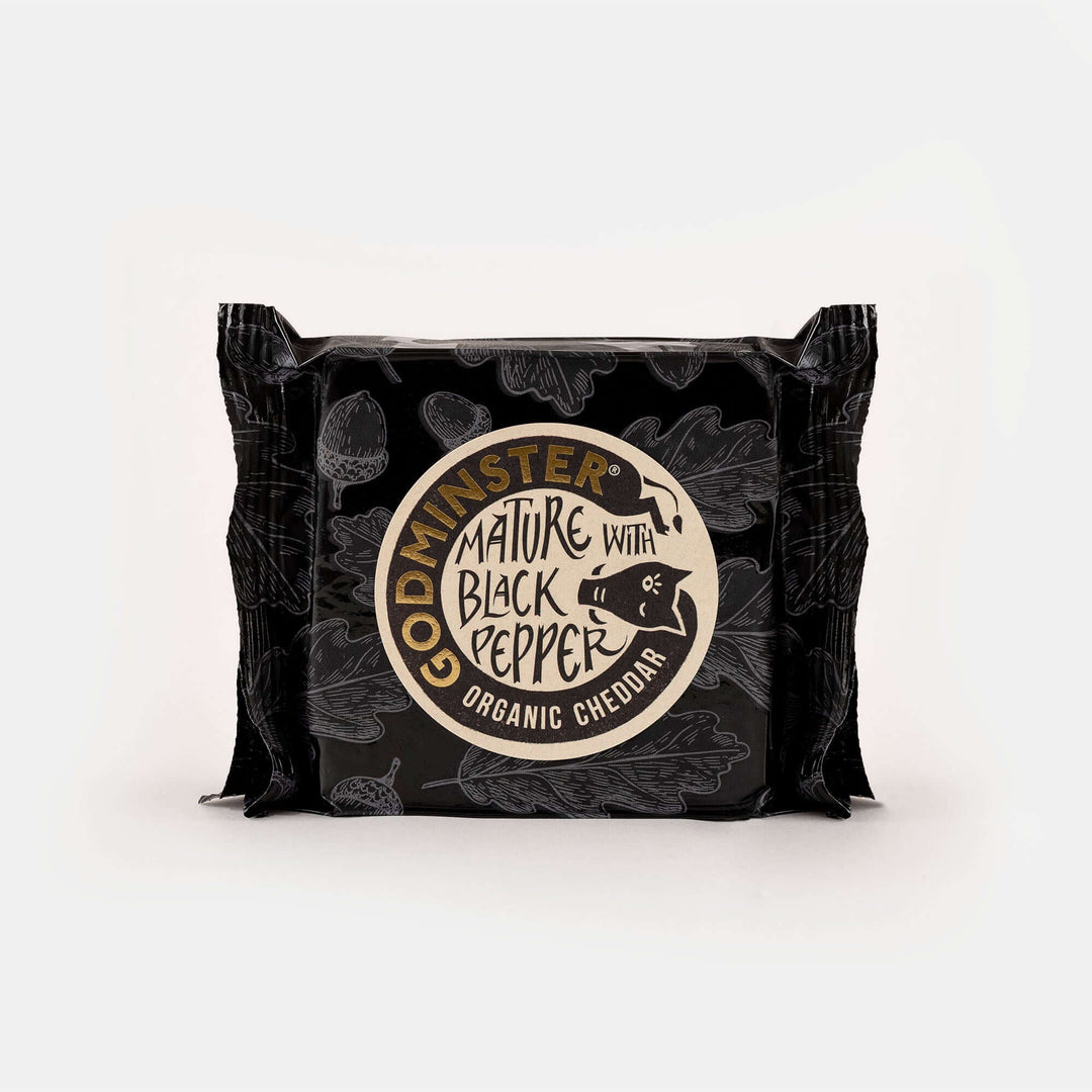 Godminster Mature Organic Cheddar with Black Pepper 200g pack