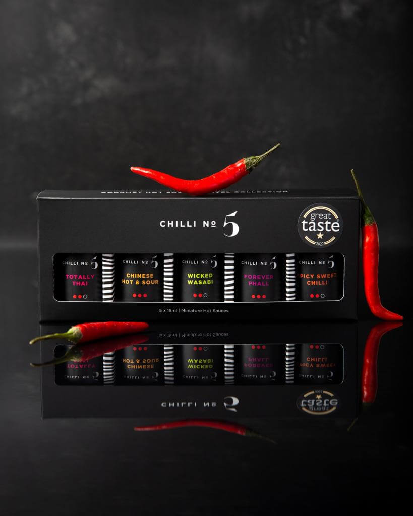 Chilli No5 Mini Hot Sauce Gift Set 15ml Glass Bottles