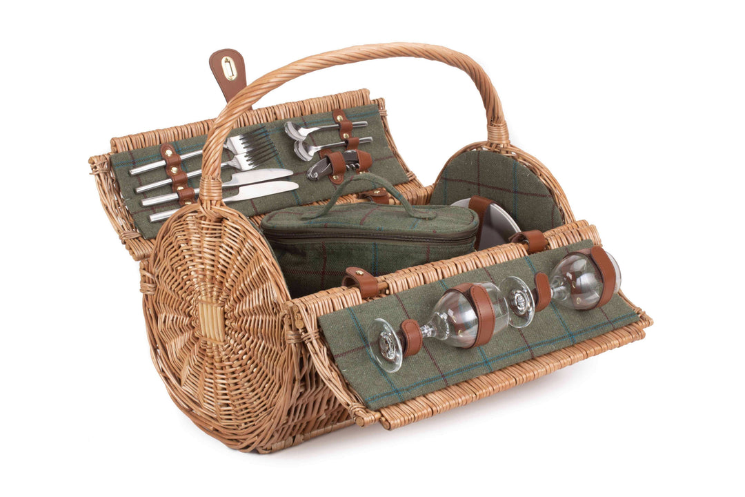 2 Person Green Tweed Barrel Hamper