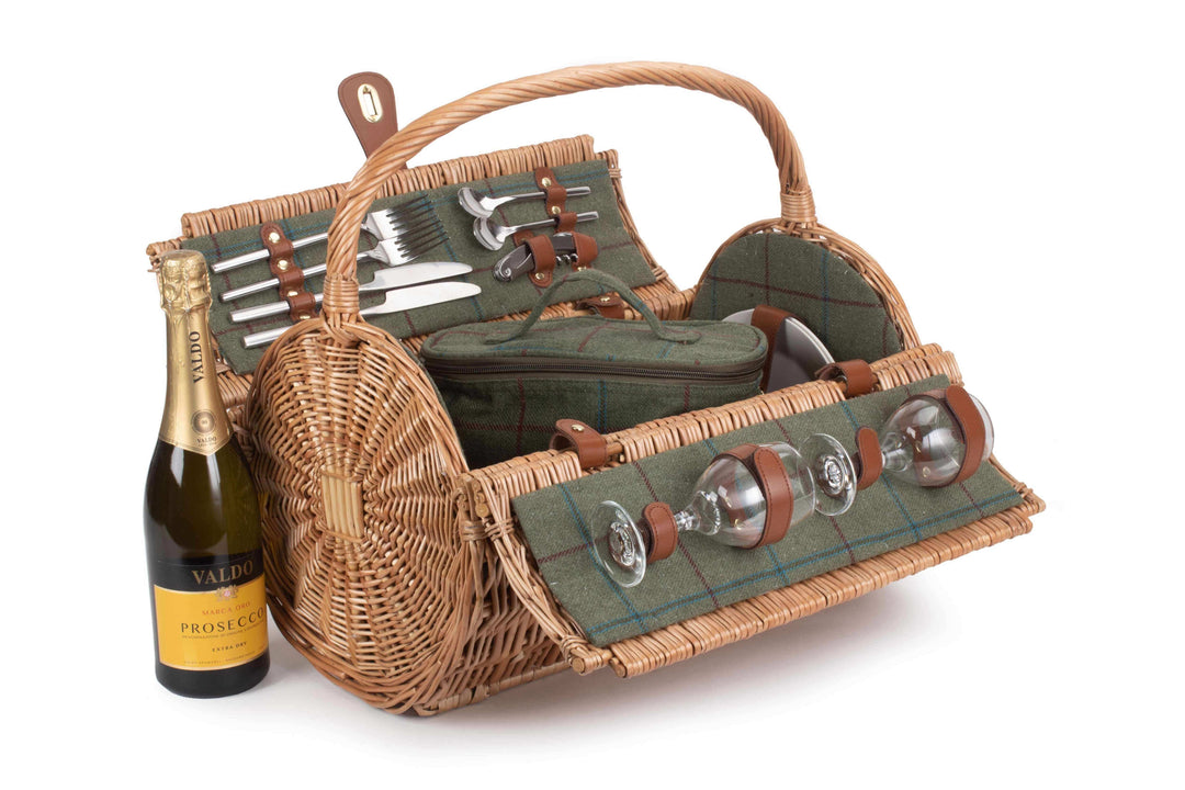 2 Person Green Tweed Barrel Hamper