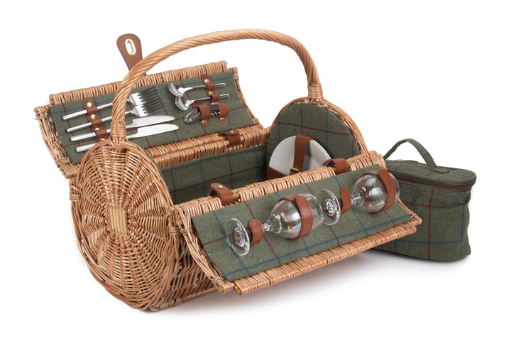 2 Person Green Tweed Barrel Hamper