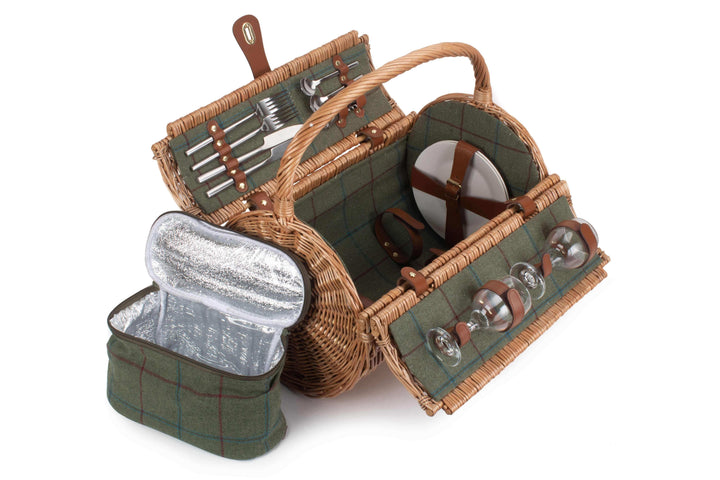 2 Person Green Tweed Barrel Hamper