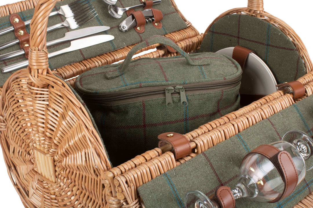 2 Person Green Tweed Barrel Hamper