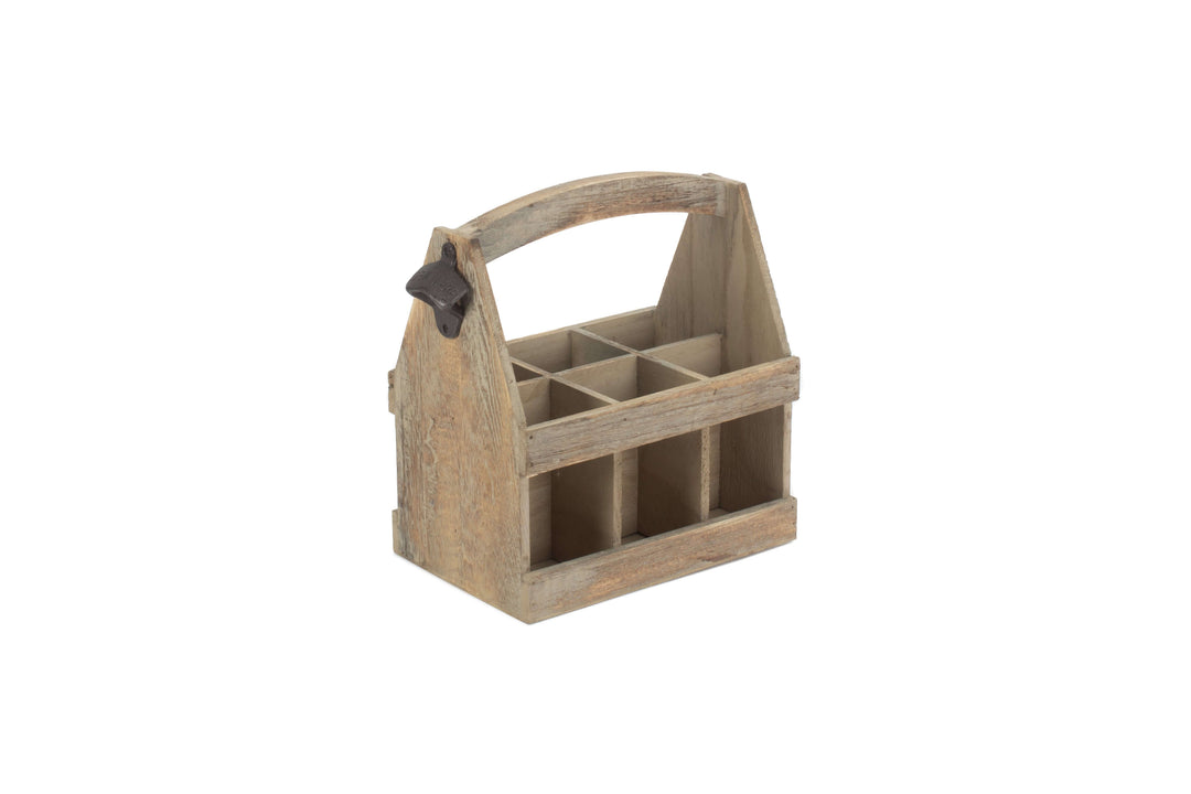 Oak Effect 6 Beer Bottle Carrier with Bottle Opener