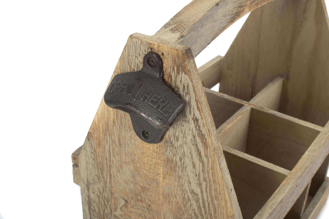 Oak Effect 6 Beer Bottle Carrier with Bottle Opener